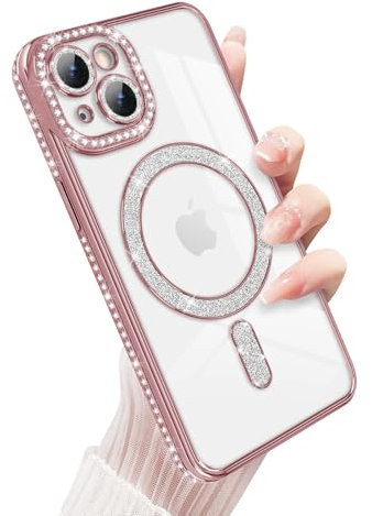 Newseego für iPhone 14 Hülle, Glitzer Funkelnde Diamanten Handyhülle Kompatibel mit MagSafe Luxuriös Bling Flexibel TPU Glitter 6,1 Zoll Schutzhülle Fallschutz Stoßfest für iPhone 14 Rosa