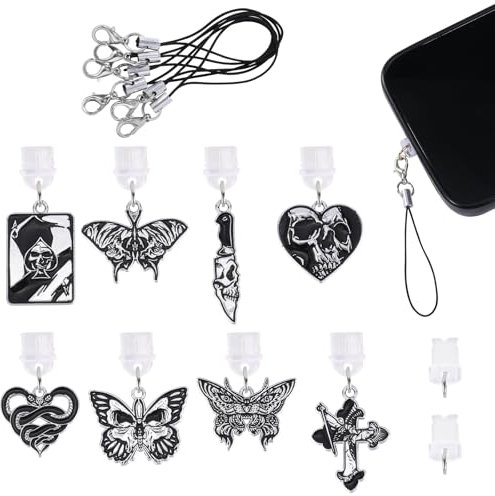 WEWAYSMILE 8 Stück Typ C Staubstöpsel Anhänger Anschlusskappen Schutzzubehör Staubstöpsel Schlüsselanhänger Zur Dekoration des Handys（Gotischer）