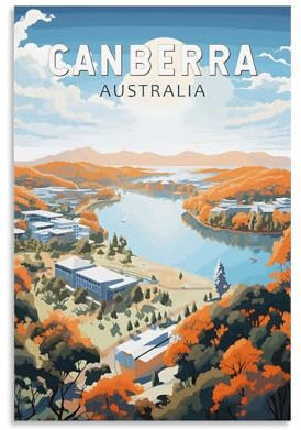 ouweri Canberra Australien Vintage-Reiseposter, Wandkunst, Schlafzimmer, Heimdekoration, hängendes Bild, Leinwandbild, 30 x 45 cm
