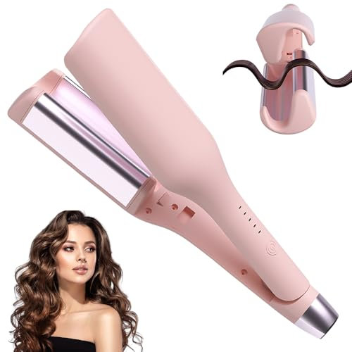 AVCXEC Ferro Arricciacapelli, 32mm Piastra Onde Larghe, Piastra Onde Per Capelli, Piastra Capelli Onde Larghe con 5 Temperatura, Piastra Onde Ferro Arricciacapelli, Piastra Capelli Mossi (Rosa)