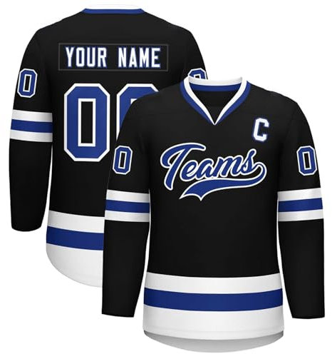 Eishockey Trikot Personalisiertes,Hockey Kostüm für Männer Frauen,Locker Atmungsaktiv Eishockey Trikots mit Eigenem Namen Nummer Logo & Teamname,Sporttrikot Teamuniformen für Fans(#B Black)