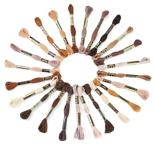 Cheriswelry Stickgarne, 24 Bündel, 8 m, Herbstthema, Freundschaftsarmband, Garnspulen, Kreuzstichprojekt zum Stricken, Basteln, Nähzubehör, Braun