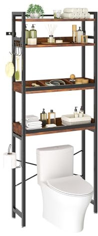 Dripex Toilettenregal mit 4 Ebenen, Badezimmer Organizer über die Toilette, Waschmaschinenregal Höhenverstellbare Einlegeböden (Braun)