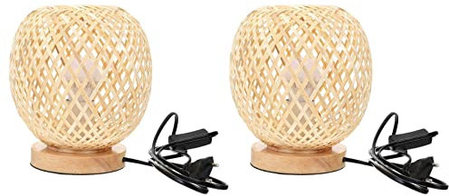 Sxmrmnx 2X Bambou Rotin Lampe de Table Style Japonais Lampe de Chevet Lampe de Bureau Chambre Bricolage Décoration Prise Européenne