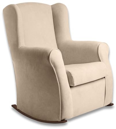 KsitaDecor Sillon Lactancia Mecedora Tapizado Antimanchas – Butaca Comoda para Dormitorio o Salon – Diseño Moderno en Beige o Gris – 100x67x61 cm – Ideal Lactancia y Descanso (Beige)
