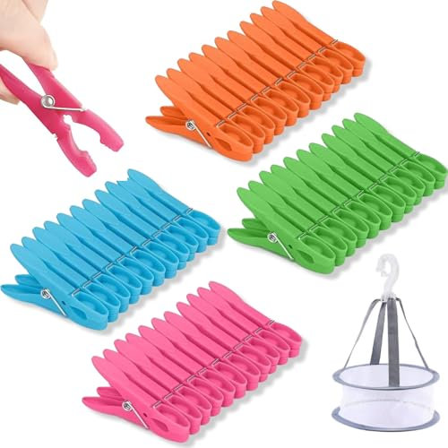 72 Pinces Pince a Linge, Epingle a Linge, Panier Pince a Linge, Pinces à Linge Extérieur Solides, pour Cordes à Linge Et Cintres, Pinces Assorties (Vert, Bleu, Orange, Rose)