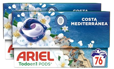 Ariel Todo en 1 PODS Brisa Marina Y Jazmín, Detergente Líquido Para Lavadora en Cápsulas, 76 Lavados, Edición Limitada Costa Mediterránea