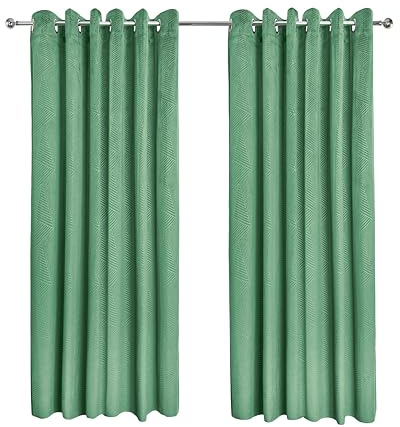 Emma Barclay Midnight - Embossed Velvet Woven Thermal Blackout Eyelet Curtains (Green, Width 90 x Drop 90 (228 x 228cm))