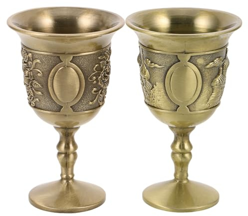 WRITWAA Goldene Mittelalterliche Kelche mit Komfortablem Griff aus Zinklegierung 2 Stück Kompakt für Küche und Elegante Hausdekoration
