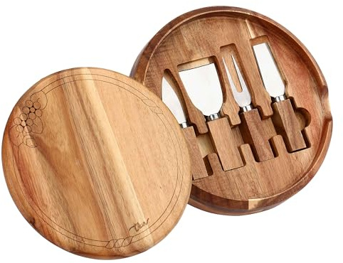 THUN - Set tagliere con coltelli formaggio - legno - Collezione Country Bloom - 25,1 X 25,1 X 4,3 CM