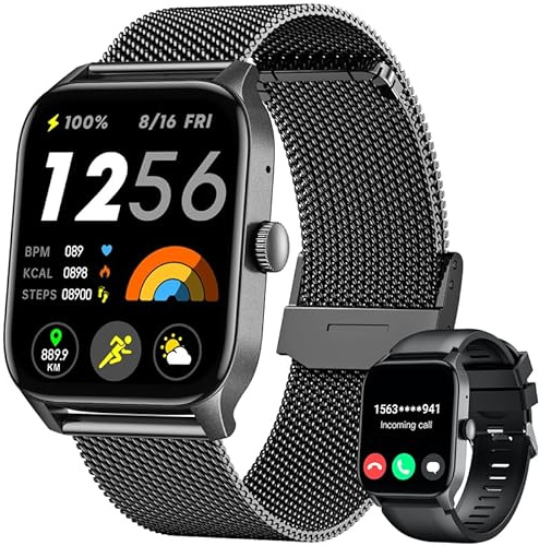Montre Connectée Femme Sport Smartwatch: Repondre Appel Étanche 1.83 HD Écran Tactile Bracelet Connectee Fitness Tracker avec Podometre Moniteur de Sommeil Fréquence Cardiaque pour Android iOS(Noir)