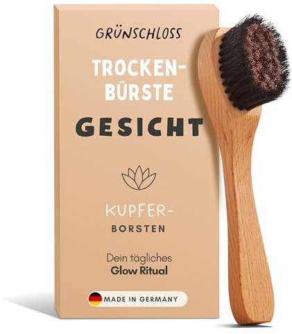 Grünschloss Trockenbürste Gesicht - Lymphatische Gesichtsbürste für Lymphdrainage, Gesichtspeeling, Gesunde Haut & Glow (Ionic Face Brush) Lymph Bürste Made in Germany – Klosterbürste mit Kupfer