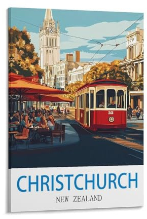 CTZIKWW Christchurch New Zealand Vintage-Reiseposter, 30 x 45 cm, Leinwand-Kunstdruck, Bild, Wandkunst, Gemälde