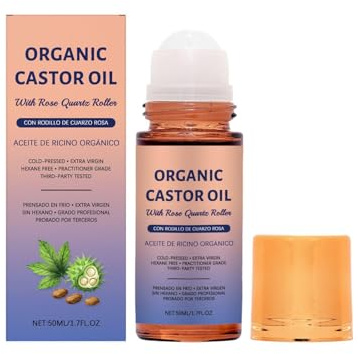 Organic Cold Pressed Castor Oil with Rose Quartz Roller, Anti Wrinkle Serum & Moisturising Body Oil for Women,Hair Oil for Dry Damaged Hair,Essential Oils for Skin Care,Hydrating Face Moisturizer