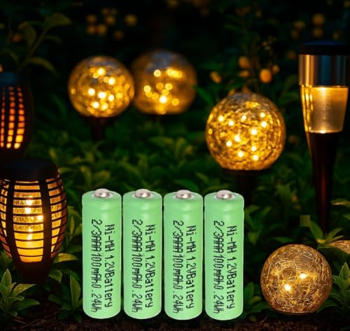 4 Stück LogiCell Wiederaufladbare 2/3AAA NI-MH-Akku 100mAh, 1,2V für Solarprodukte Solar Batterie, mit geringer Selbstentladung für Außen-Solarleuchten Solarlampen