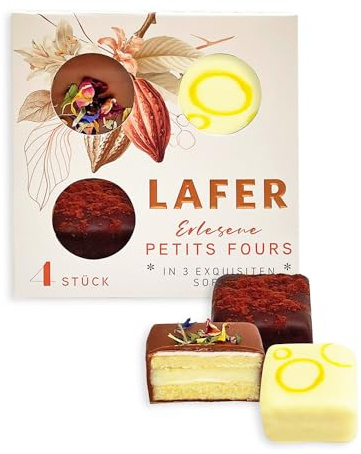 Lafer | Petit Fours mit Tiramisu, Panna Cotta und Cheesecake, überzogen mit Zartbitter-, Vollmilch- und weißer Schokolade | zartes Patisserie Konfekt | 70 g