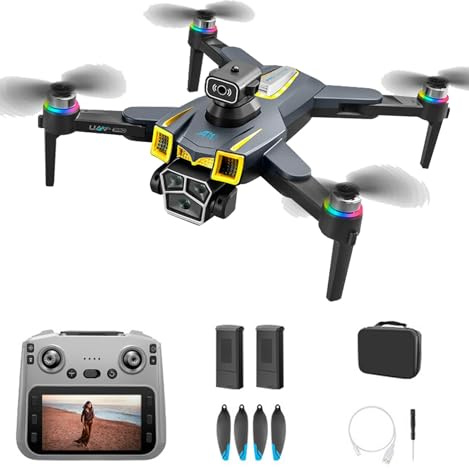 LFXLKVI Drone GPS con 5.9 Pollici Schermo RC Quadricottero Pieghévole con Effetti di Luce Telecamera HD Evitamento Ostacoli Ritorno Automatico Motore Brushless Droni per Principianti e Adulti