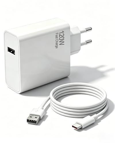 Cargador USB C 120W para Xiaomi HyperCharge Combo - con Cable USB-C 6A (1m) | Compatible con Xiaomi 17 Ultra 15 14T Pro/14 Ultra 13 12 12S Pro, Redmi K80 K70 Note 14 Pro 13 Pro 12, Blanco