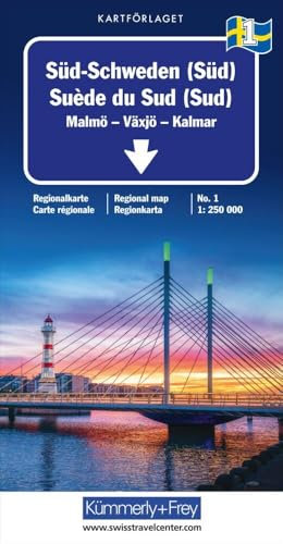 Kümmerly+Frey Regional-Strassenkarte 1 Süd-Schweden (Süd) 1:250.000: Mit Malmö, Växjö und Kalmar. Inkl. Reiseinformationen