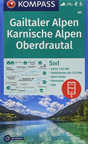 KOMPASS Wanderkarte Gailtaler Alpen, Karnische Alpen, Oberdrautal: 5in1 Wanderkarte 1:50000 mit Panorama, Aktiv Guide und Detailkarten inklusive Karte ... Langlaufen. (KOMPASS-Wanderkarten, Band 60)