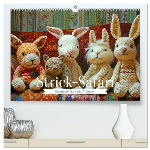Strick-Safari - Gestrickte Tiere zum Verlieben (hochwertiger Premium Wandkalender 2026 DIN A2 quer), Kunstdruck in Hochglanz: Begib dich auf eine ... Welt handgestrickter Tiere! (CALVENDO Hobbys)