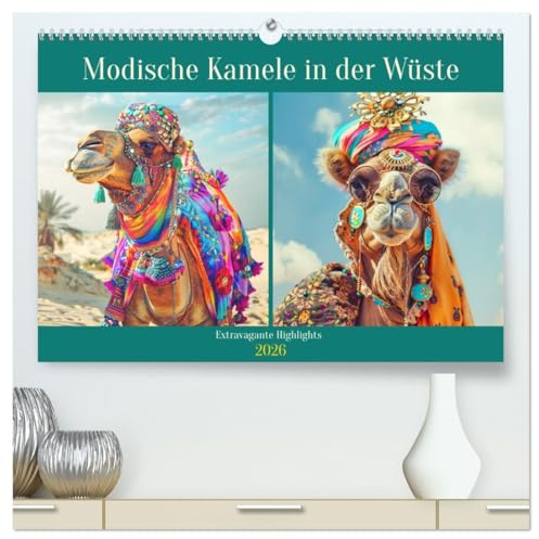 Modische Kamele in der Wüste. Extravagante Highlights (hochwertiger Premium Wandkalender 2026 DIN A2 quer), Kunstdruck in Hochglanz: Orientalische ... Courture vom Feinsten! (CALVENDO Tiere)