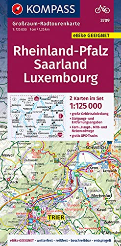 KOMPASS Großraum-Radtourenkarte 3709 Rheinland-Pfalz - Saarland - Luxembourg 1:125.000: 2 Karten im Set, reiß- und wetterfest, GPX-Daten zum Download (KOMPASS Großraum Fahrradkarte, Band 3709)