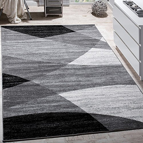 Paco Home Teppich Wohnzimmer Schlafzimmer Kurzflor Abstraktes Muster Geometrisches Design Wellen Motiv Moderne Deko, Grösse:120x170 cm, Farbe:Grau 2