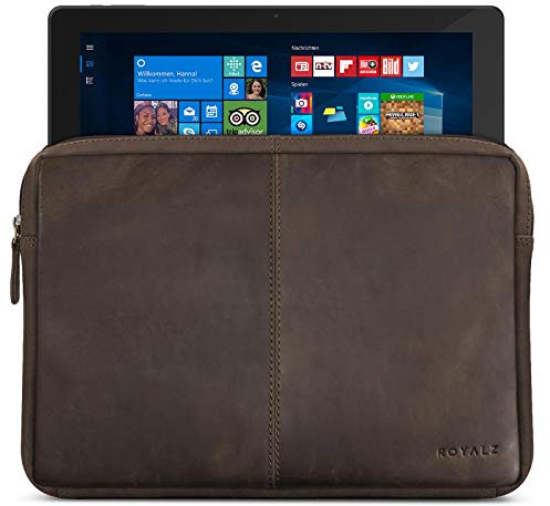 ROYALZ Tasche für TrekStor SurfTab Twin 11.6 Ledertasche Volks-Tablet inkl. Tastatur Lederhülle Schutztasche Schutzhülle Cover Sleeve Mappe Folio Retro Vintage Leder, Farbe:Dunkelbraun Matt