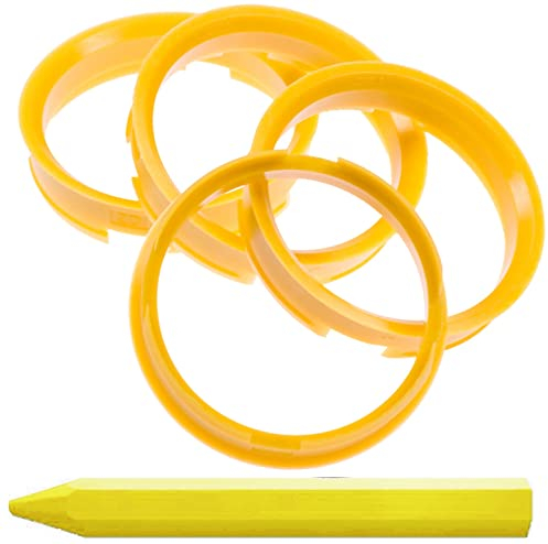 4X Zentrierringe Gelb 72,6 mm x 65,1 mm + 1x Reifen Kreide Fett Stift