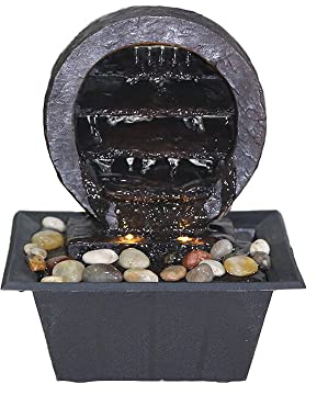 Zimmerbrunnen Tischbrunnen mit LED Beleuchtung Springbrunnen Raumbefeuchter Brunnen Geschenk (20x19,5x25cm Zen rund)