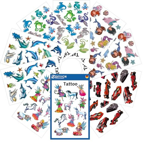 AVERY Zweckform 246 Tattoos für Kinder Made in Germany, dermatologisch getestet (Tattoo Set Kinder, temporär, wasserfest, Klebetattoos, Kindergeburtstag, Mitgebsel, Mitbringsel, Gastgeschenk) 59993