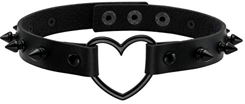 MILAKOO Punk Style Love Heart PU Lederhalsband Nietbolzen schwarz Chokerhalskette mit Herz