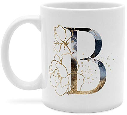printplanet - Tasse mit Buchstabe: B - Kaffeebecher, Mug, Becher, Kaffeetasse, Beidseitiger Druck - Farbe Weiß