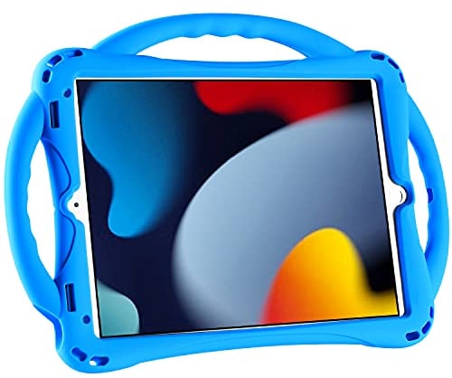TOPESCT iPad 10.2 Hülle, iPad 9./8./7. Generation Hülle für Kinder, integrierter Griffständer, kommt mit einem Gurt, stoßfeste Silikonhülle für iPad 10,2 Zoll 2021 (blau)