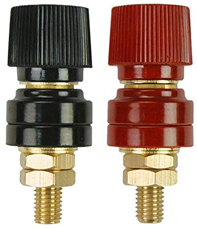 3/8 Copper Battery Terminal Stud Connector, Ampper M10 Remote Battery Binding Post Junction Post Block Terminal Kit, Pack of 2 (Red and Black)