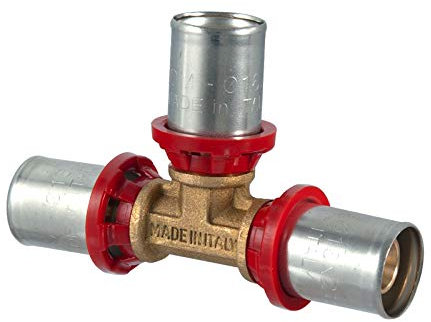 TDM Pressfitting T-Stück reduziert 26 x 3,0mm - 16 x 2,0mm - 26 x 3,0mm für Rohr, Aluverbund- und Mehrschichtverbundrohr, DVGW geprüft, 26 x 16 x 26