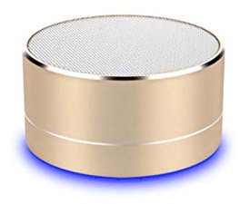 Altavoz de metal Bluetooth para Samsung Galaxy A30 Smartphone Puerto USB Tarjeta TF Auxiliar Altavoz Micro Mini (Oro)