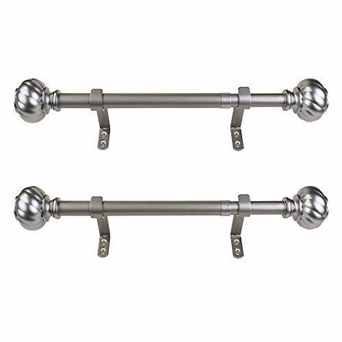 Decopolitan Gardinenstange mit Drehknauf, 30,5 bis 50,8 cm, Antiksilber (2 Stück)