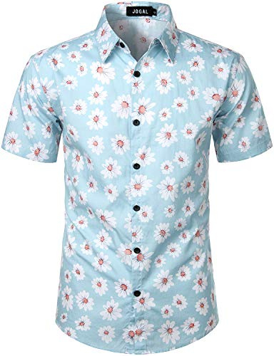 JOGAL Chemise hawaïenne en coton à manches courtes pour hommes