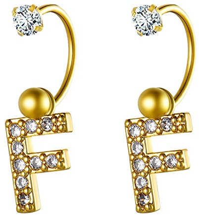 JewelryWe Schmuck Damen Ohrringe Creolen mit A-Z Buchstabe Anhänger Zirkonia Ohrstecker Nasenstecker Silber Gold