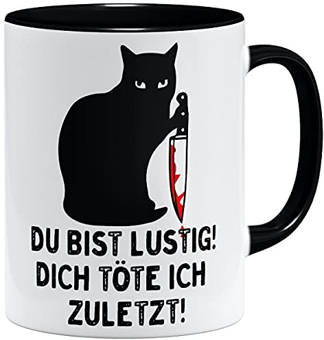 OM3® Taza de cerámica con diseño de gatos divertido, 325 ml, color negro