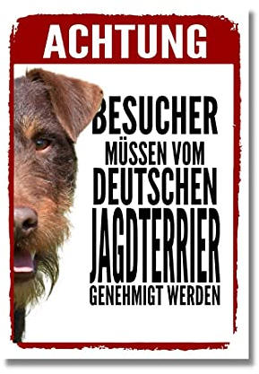 Deutscher Jagdterrier Genehmigung Dog Schild Spruch Türschild Hundeschild Warnschild Geschenkidee Sicherheitsschild Hund Privatgrundstück Hundewarnung Warnung vor dem Hund