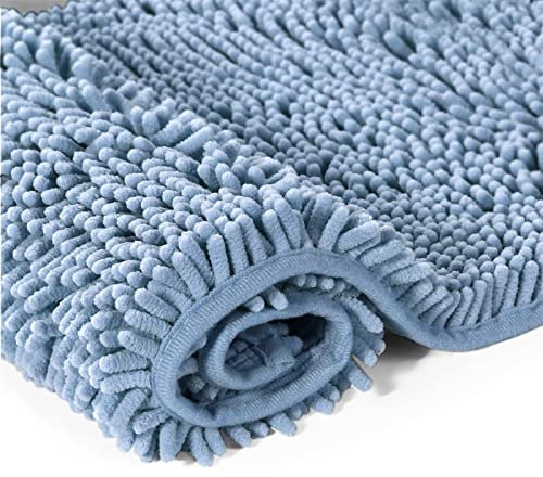 NOPEXTO Badematte rutschfest, Premium Mikrofaser Chenille Weicher & Waschbar Badteppich, Wasserabsorbierender Badvorleger (51x81cm,Hellblau)