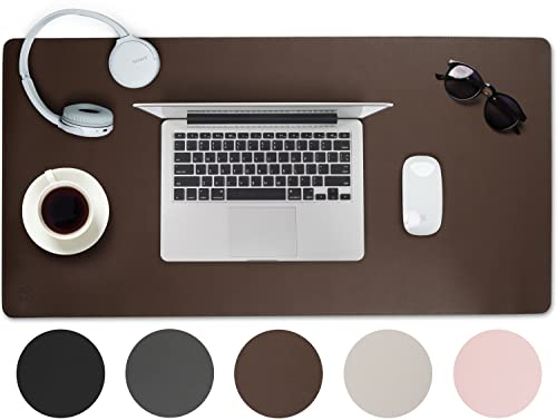 Sidorenko sous-Main en Cuir PU 60x35cm - Marron - sous-Main avec Bords Cousus - Grand sous-Main - Tapis de Souris XXL - Tapis de Bureau