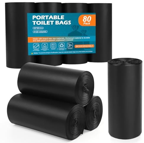 Lot de 80 sacs de toilette de camping portables, 2,9 litres épais et biodégradables pour l'extérieur, le bateau, les voyages