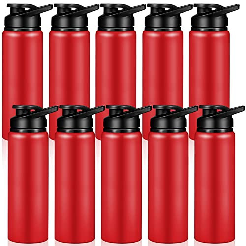Chengu 10 Pcs 24oz Reusable Aluminum Water Bottle Bulk Operation Christmas Outdoor Lightweight Sports Water Bottles Easy Carry Leak Proof for Travel, Gym Camping Hiking Fishing, Snap Lid (Red)