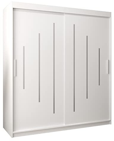 Kryspol Schwebetürenschrank York 180 cm Kleiderschrank mit Kleiderstange und Einlegeboden Schlafzimmer- Wohnzimmerschrank Schiebetüren Modern Design (Weiß)