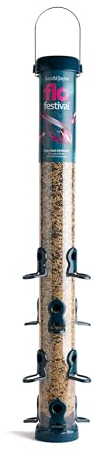 Vogelfutterspender für den Garten, Jacobi Jayne® flo™ Festival zum Aufhängen, leicht zu reinigende Vogelfutterstation für Sonnenblumenkerne – Metall-Vogelfutterstation, blau, extra große