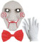 labreeze 3 Piece Scary Puppet Set Jigsaw Mask Red Bow Tie Gloves Halloween Horror Party Set